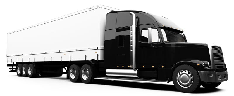 Image of a black tractor with white trailer